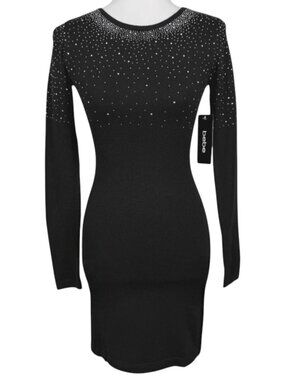 Vintage Y2K Bebe Dress Womens Small Black Bodycon Fairy Sparkle Mini